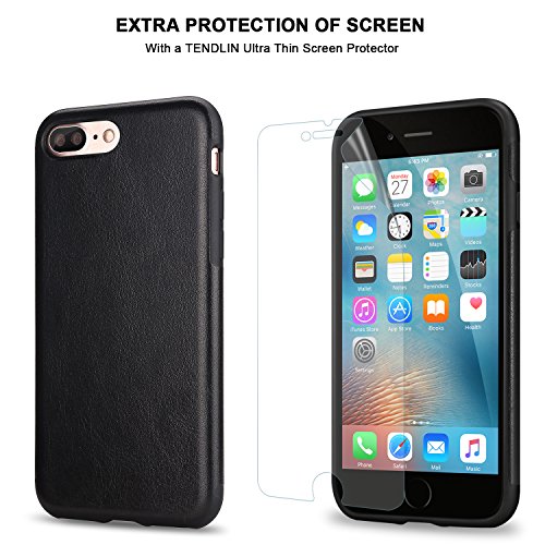 TENDLIN Funda iPhone 7 Plus Funda iPhone 8 Plus Cuero Silicona TPU H  brido Suave Carcasa para iPhone 7 Plus y iPhone 8 Plus  Negro 