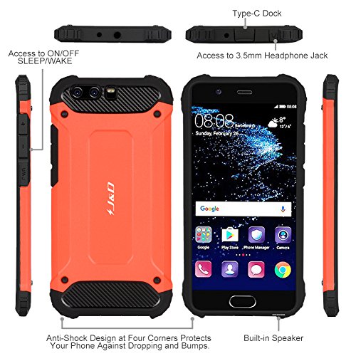 Huawei P10 Plus Funda  J D  Armadura Delgada   Doble Capa   Protecci  n Pesada  H  brida Resistente Funda Protectora y Robusta para Huawei P10 Plus - Rojo