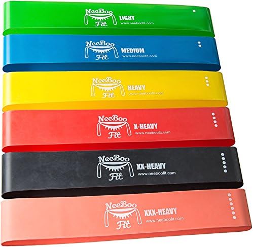 NeeBooFit Resistance Loop Band Set - Fitness Bands with Carry-Bag and Exercise Booklet (6 Piece Set)