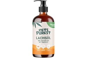 Pets Purest Huile de saumon pour chiens et chats 1000ml – Huile de saumon norvégienne pure avec oméga 3-6-9 et vitamine E – Soutient la peau, le pelage, les articulations et le système immunitaire