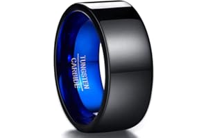 Vakki Anillo negro de tungsteno de 10 mm, negro y azul, anillo de carburo de tungsteno para hombre, tallas 54 a 70 (17.2-22.3)