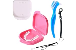 SV LIFE [Set 5 pzs] Cajas Ortodoncia + Cepillo Limpiador | incl. Mosquetón y Cordón para Colgar | Estuches con Agujeros para Dentadura postiza, Alineador, Férula, Retenedor (Rosa + Blanco)