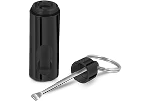 ISNUFF Sample Bottle Container with Spoon - Metal Clear Glass Dispenser with Screw Cap Lid and Scoop - Refillable for Travel, Preservation, Test Container for Small Items - Black