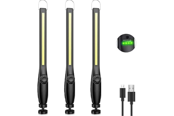 highsam Baladeuse Led Mecanicien, Lampe de Travail Rechargeable, COB Lampe Atelier Dimmable, Lampe de Poche LED pour Voiture, Garage, Camping (3 Pièces)