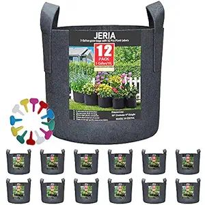 JERIA 12-Pack 3 Gallon, Vegetable/Flower/Plant Grow Bags, Aeration Fabric Pots with Handles (Black), Come with 12 Pcs Plant Labels