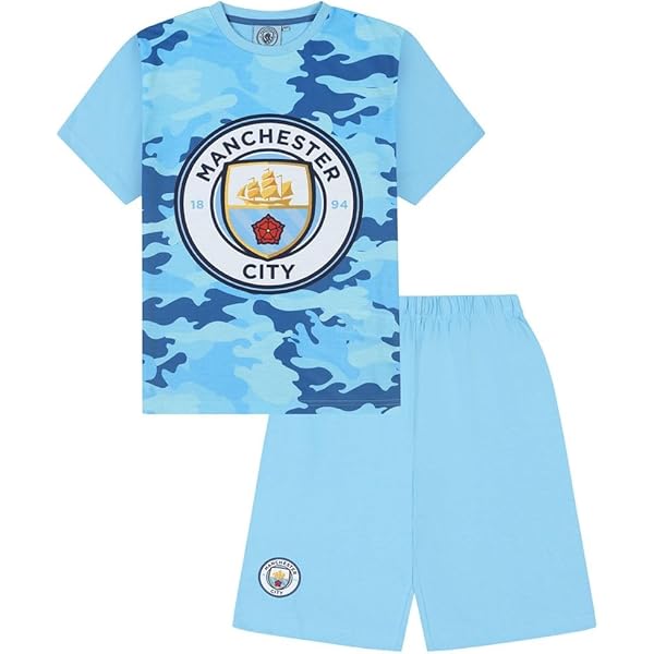 MANCHESTER CITY Jongens Pyjama Kort Kinderen Officieel Voetbal Cadeau