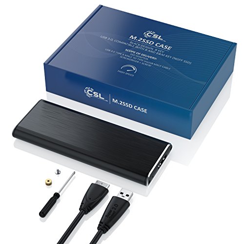 CSL – SSD Festplattengehäuse für M.2 Festplatten | USB 3.0 Case auf M.2 Adapter (NGFF) | 1x M.2 Key B | m.2-Schnittstellen-Standard (NGFF) | Module: 2280, 2260, 2242 und 2230 | UASP Unterstützung | schwarz (Alu gebürstet) - 6