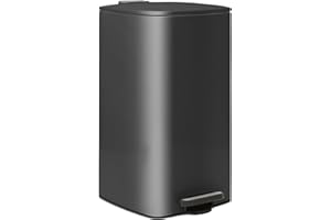 Harbour Housewares 30L Square Stainless Steel Kitchen Pedal Bin - Black - 1x Soft Close Large Tall Metal Cupboard Food Waste Recycling Trash Can Dustbin Rubbish Bins with No-Touch Lid Top