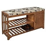 Gewicht nur ca. 4,4 kg ts-ideen Landhaus Flurbank Kommode Regal Bad Schuhschrank Sitzbank mit Sitzkissen und Schuhregal Braun 89 cm