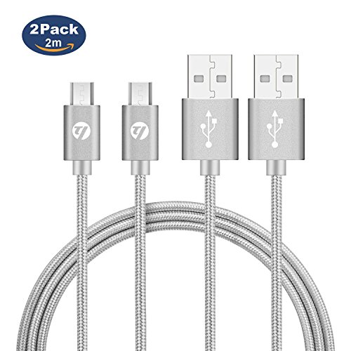 Android Micro USB Kabel Nylon-Lebenslange Garantie-TUOYA Android Micro USB auf USB2.0 High Speed Datenkabel, Synchronisations und Schnell Ladekabel mit Metallstecker für Android Smartphones Samsung Galaxy S7 Edge S6 Note/ Nokia Lumia/ Sony/ Xperia Z5 Z4/ HTC/ Nexus/ LG/ Handy Windows Tablet usw (2pack-6,6ft/2m, Grey)