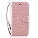 Galaxy J1 2016 Case,Galaxy J1 2016 Wallet Case,Leeook Retro Elegant Pretty Creative Rose Gold Embossing Love Heart Butterfly Flower Flip PU Leather Fold Wallet Pouch Case with Strap Stand Credit Card ID Cash Holders Book Style Stand Function Magnetic Closure Case Cover for Samsung Galaxy J1 2016 + 1x Black Stylus