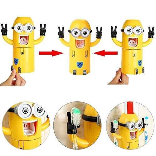 KIPTOP Automatische Zahnpasta Quetschwerkzeug Despicable Me Entzückende Badezimmerdekor Zahnbuersten Halter Set - 4