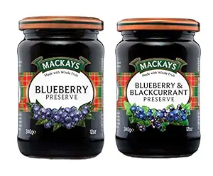 Mackays Blueberry And Blackcurrant Preserve & Blueberry Preserve | Natural Fruit Jam with Real Fruits | Free From Preservatives & Artificial Colours - 340g (Combo Pack of 2)