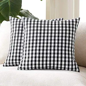 ATOOTFUSION Microfiber Checkered Cushion Filler for Home Dcor Big Softy Cushy Plush Sofa Cushion Black and White Check (24 X 24 Inch Set of 02) Big Fiber Cushion