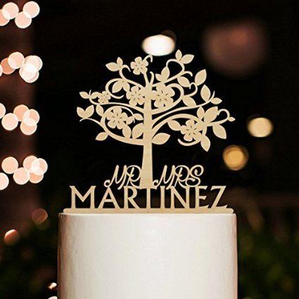 spécification Rustique Arbre Décorations pour gâteau de mariage Mr et Mrs dernier nom personnalisé pour décorations de gâteau de mariage