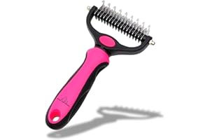 H&A PETCARE Double-Sided Deshedding and Dematting Comb for Long Haired Cats and Dogs,Deshedding Tool And Grooming Brush For Furry Pets (Pink)