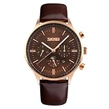 personalisierte Mondphase Uhr der Männer mit braunem Lederarmband analoge Uhr mit drei kleinen Zifferblättern
