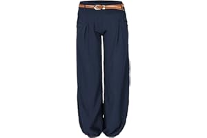 Cindeyar Damen Haremshose Elegant Pumphose Lange Leinen Hose mit Gürtel Aladin Pants