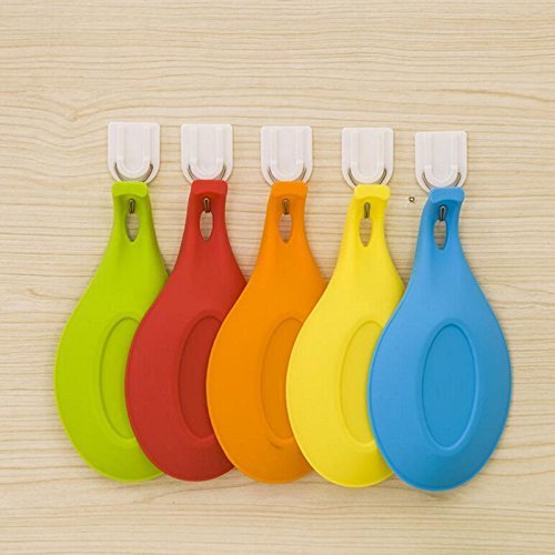 HENGSONG 1 Stück Silikon Löffel Ablage Utensil Hitzebeständig Ablage für Küchenzubehör, Löffel, Spachtel, Pinsel, Besteck (Rot) - 2