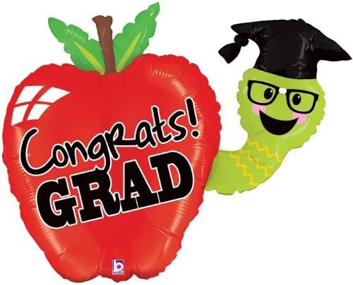 Congrats Grad 37 Bookworm Apple Mylar Foil Balloon
