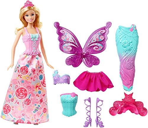 Barbie DHC39 - Dreamtopia 3-in-1 Fantasie Puppe, Fee, Meerjungfrau und Prinzessin, Geschenk Set mit 3 Outfits und Zubehör, Puppen und Mädchen Spielzeug ab 3 Jahren thumbnail