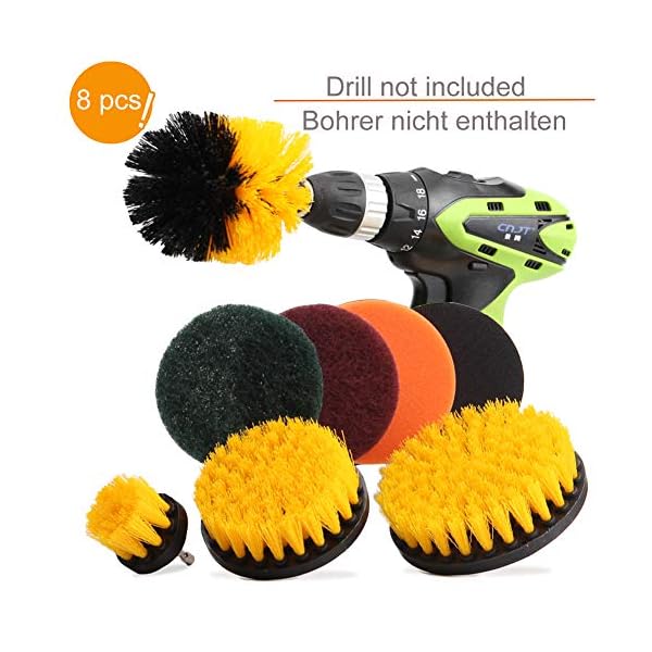 JTENG 8 pcs Bohrmaschine Bürstenaufsatz Bohrbürsten Befestigung Scrubber Reinigung Kit für Küche Badezimmer Oberflächen Fliesen Duschen Tile Teppich Bodenbelag