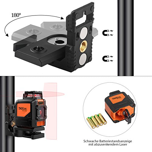 Tacklife SC L03 Klassischer Kreuzlinien-Laser mit Messbereich 30M und Neigungsfunktion, 360 Grad Horizontaler Linie, Linienlaser IP 54 Staub- und Spritzwasserschutz ( inkl. Schutztasche, Magnetische schwenkbare Haltung) - 3