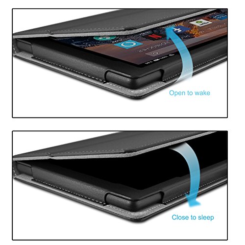Amazon Fire 7-Hülle (7-Zoll-Tablet, 7. Generation – 2017), Infiland Slim Fit Folio PU-lederne dünne Kunstleder Schutzhülle Cover Tasche für Das neue Fire 7 (2017), 17,7 cm (7 Zoll) Display Tablet / 2015 Modell (mit Auto Schlaf / Wach Funktion)(Schwarz) - 8