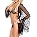 Produktbild 3PC Dessous Set, cinnamou Frauen Versuchung Strappy Elastisch Kimono Morgenmantel Babydoll Lace Bademantel Set Dessous Playsuit Negligee Babydoll (S, Schwarz)