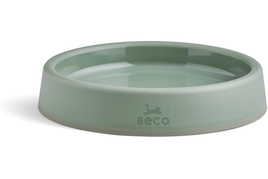 Beco Cat Bowl - Food & Water Steady Bowl, Recycled Plastic, Non-Slip Rubber Base, Whisker Friendly Feeding Dishes, Olive Green