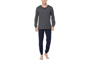 Marvmys Pyjama Homme Hiver Coton Ensembles de Pyjamas à Chauds Manches Longues Col Rond Vêtements De Nuit Vêtements de Détente Confortable Doux pour Hommes Deux Pièces