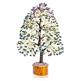 Crocon Turquoise & Amethyst Gemstone Money Tree | Feng Shui Bonsai | Mystical | Attract Good Luck | Chakra Balancing | Reiki Crystal Healing | Spiritual | Enhancement | Decor Size: 10-12 Inch