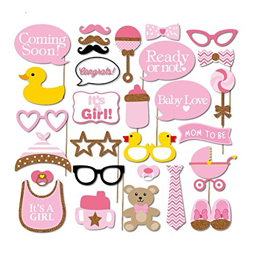 Veewon New 29pcs Babyparty Foto Props Babyflasche Fotorequisiten Masken Rosa Photo Booth Props Neugeborene Dame Girl Partydekoration - 3
