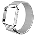 Produktbild Fintie Fitbit Blaze Frame + Armband (5,9-10,23 Zoll) - Milanaise Edelstahl Replacement Wrist Band Strap Watchband Uhrband Uhrenarmband Ersatzarmbänder mit Magnet-Verschluss und Magnetschleife für Fitbit Blaze Smart Fitness Watch, Silver