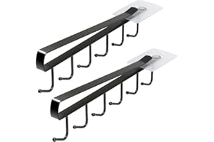 IGADGITZ HOME U7165 Porta Tazzine Caffe (Set di 2) Porta Tazze da Appendere Metallo Organizzatore Cucina con cuscinetto di fissaggio adesivo -Nero