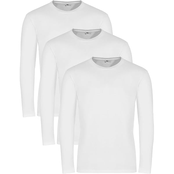 Vêtement Travail Sport Décontracté Lot De 3 T-shirts à Manches Longues En Coton Pour Homme, Col Rond, Basique, Idéal Pour Le Travail, Les Loisirs, Le Sport, Le Sport, Les Manches Longues, Noir/blanc/gris