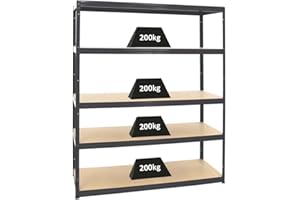 PROREGAL Étagère Charge Lourde Giant Elephant | HxLxP 180x150x60cm | 200kg par Niveau | Noir | Étagère Robuste de Garage, Atelier, Cave, sous-Sol, Stockage, Rangement