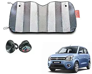 WolkomHome Silver foil Shade UV Protection Curtain Car Sunshade Film Windshield Visor Front Windshield Sunshade Cover for Maruti Wagon R 2019