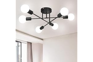 Depuley 6-Light Sputnik Ceiling Light, Adjustable Black Metal Ceiling Light,Modern Industrial Chandelier,Semi Flush Mount Ceiling Light for Living Room,Bedroom,Dining Room,Kitchen（Bulbs not Included）