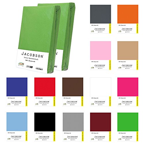 Jacobson DOPPELPACK Jersey Spannbettlaken Spannbetttücher Baumwolle (90x200 - 100x200 cm, Anthrazit)