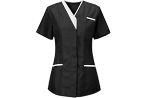 RLEHJN Tunique Médicale Femme Col en V Manche Courte Uniforme De Travail Blouse Infirmiere Femme Professionnelle Uniforme D'infirmière Uniforme De Travail Esthéticienne Clearance Soldes
