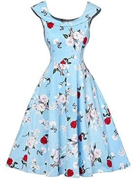 Jusfitsu 50s Retro Rundhals Hepburn Rockabilly kleid Sommerkleid Partykleid Cocktailkleid Knielang