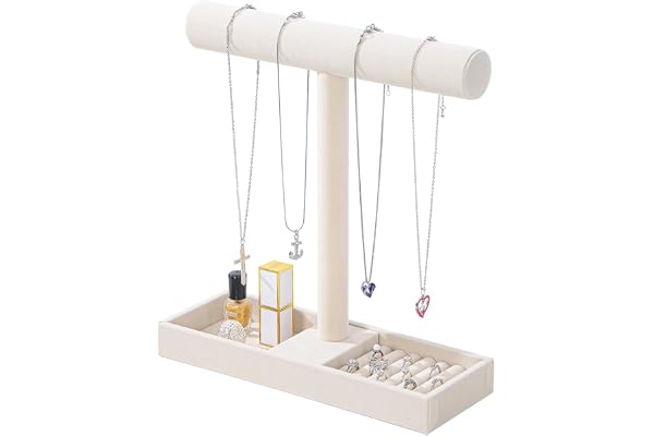 Justsoso Fleranvändning smyckeshållare, halsband, armband, ring, organiseringsstativ, scrunchie-klockor, sammet, stativ för kvinnor, hemmabruk (beige-färg)