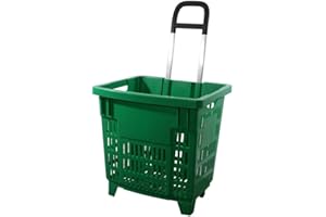 GERSO Carrito de Compra 55 litros con Ruedas plástico ABS Cesta de la Compra transportable de Colores Verde