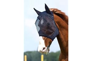 XPERT SUPPLIER Mesh Horse Fly Mask Half Face With Ears UV Protection (Extra Full (XL), Black)