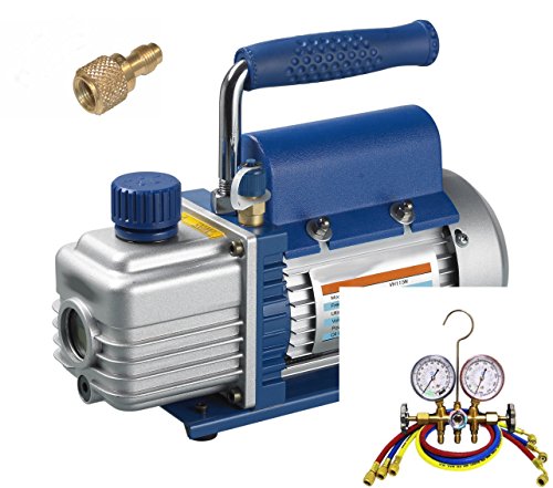 Kälte – Klima – Set TÜV Vakuumpumpe + Monteurhilfe + Schläuche, 51 – 57lt., R134a R404a R410a