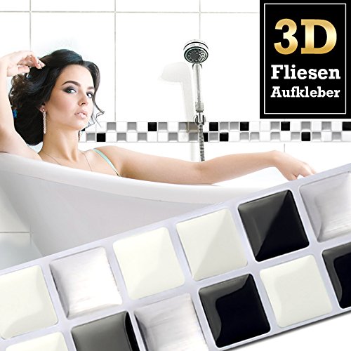 7 Stück 25,3 x 3,7 cm Wandora selbstklebende 3D Mosaik Fliesenaufkleber W1426 schwarz weiß silber