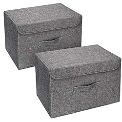 OJ Lot de 2 boites de Rangement,Rangement de Vetement, Pliables en Tissu de Lin avec couvercles et poignées pour Maison, Bureau, crèche, Placard, Chambre à Coucher (Gris)