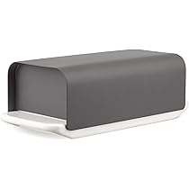 Alessi Mattina BG03 DG Boîte à pain design en acier coloré avec résine époxy avec planche à découper en bois de bambou Gris foncé