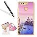 Huawei P9 Case Cover with Free Black Stylus Pen,Leeook Luxury Elegant Beautiful Pink Blue Venice Water City Electroplate Plating Frame Crystal Soft Gel Silicone TPU Case Cover Bumper for Huawei P9
